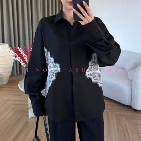 Black Shirt with Lace Detail